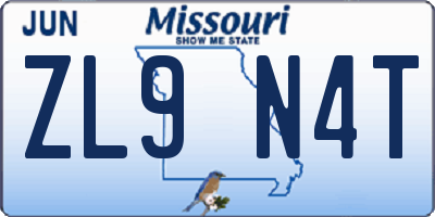 MO license plate ZL9N4T