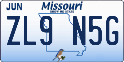 MO license plate ZL9N5G