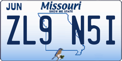 MO license plate ZL9N5I