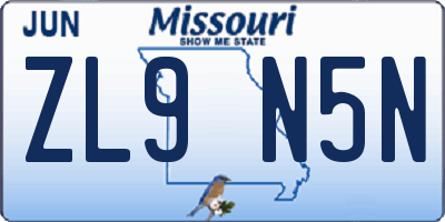 MO license plate ZL9N5N