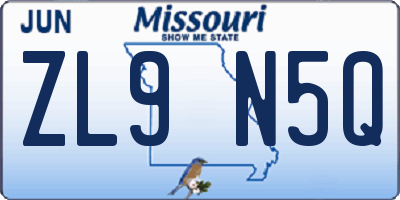 MO license plate ZL9N5Q