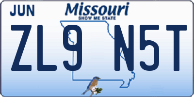 MO license plate ZL9N5T