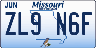 MO license plate ZL9N6F