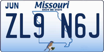 MO license plate ZL9N6J