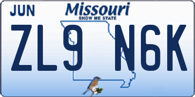 MO license plate ZL9N6K