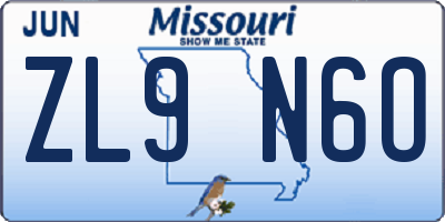 MO license plate ZL9N6O