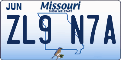 MO license plate ZL9N7A