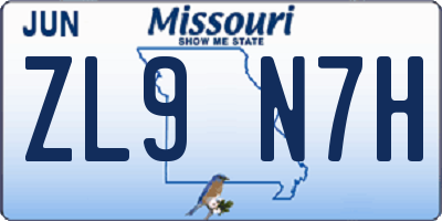 MO license plate ZL9N7H