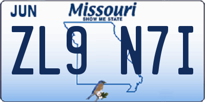 MO license plate ZL9N7I