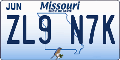 MO license plate ZL9N7K
