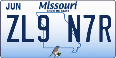 MO license plate ZL9N7R