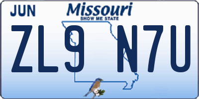 MO license plate ZL9N7U