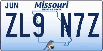 MO license plate ZL9N7Z