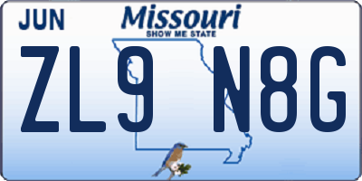 MO license plate ZL9N8G