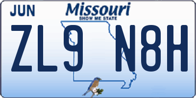 MO license plate ZL9N8H