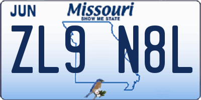 MO license plate ZL9N8L