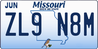 MO license plate ZL9N8M