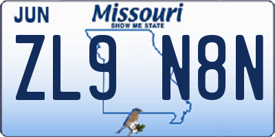 MO license plate ZL9N8N