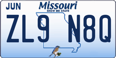 MO license plate ZL9N8Q