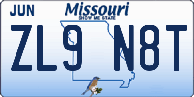 MO license plate ZL9N8T