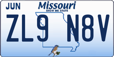 MO license plate ZL9N8V