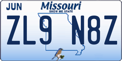 MO license plate ZL9N8Z