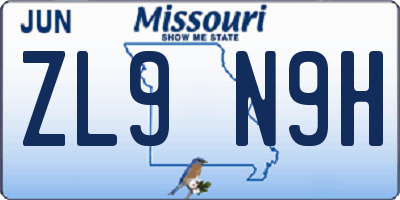MO license plate ZL9N9H