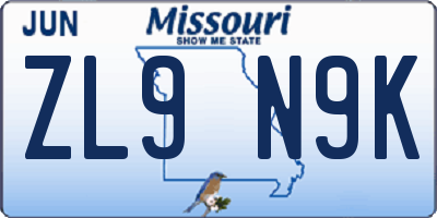 MO license plate ZL9N9K