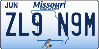MO license plate ZL9N9M