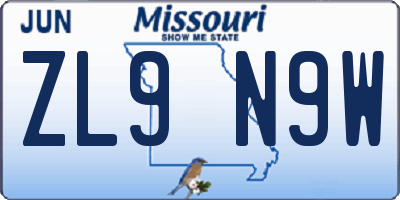 MO license plate ZL9N9W