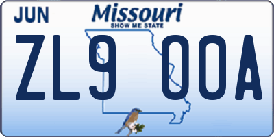MO license plate ZL9O0A