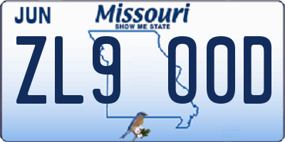 MO license plate ZL9O0D