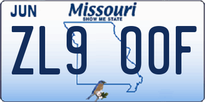 MO license plate ZL9O0F