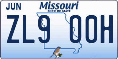 MO license plate ZL9O0H
