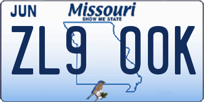 MO license plate ZL9O0K
