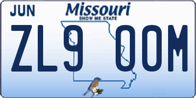 MO license plate ZL9O0M