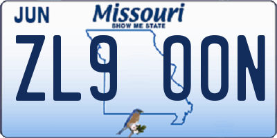 MO license plate ZL9O0N
