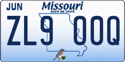 MO license plate ZL9O0Q