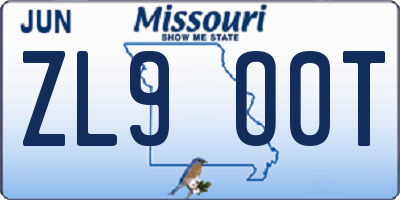 MO license plate ZL9O0T
