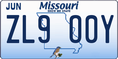 MO license plate ZL9O0Y