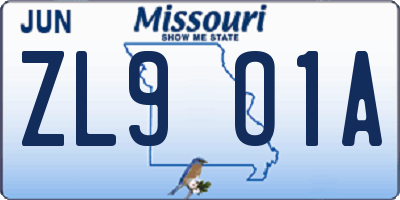MO license plate ZL9O1A