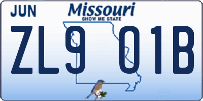 MO license plate ZL9O1B