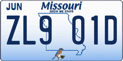 MO license plate ZL9O1D