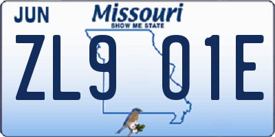 MO license plate ZL9O1E