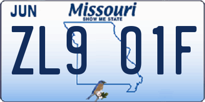 MO license plate ZL9O1F