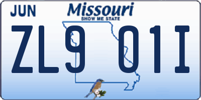 MO license plate ZL9O1I