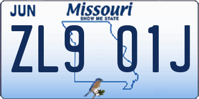 MO license plate ZL9O1J