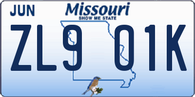 MO license plate ZL9O1K