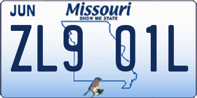 MO license plate ZL9O1L