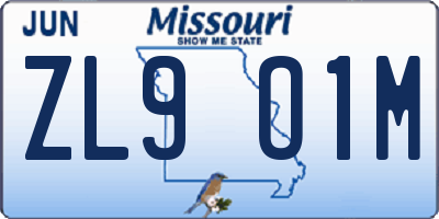 MO license plate ZL9O1M
